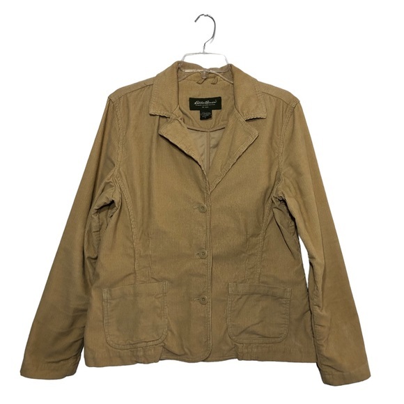 Eddie Bauer Womens Buttoned Front Pockets Corduroy Tan Jacket Size L - Picture 1 of 11